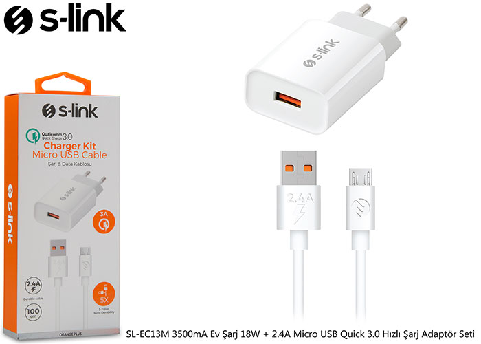 S-link SL-EC13M 3A Ev arj 18W + 2.4A Micro