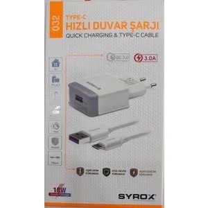 	 Syrox Type-C Hzl USB Kablolu Duvar arj - Beyaz