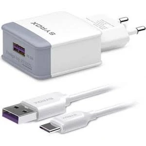 	 Syrox Type-C Hzl USB Kablolu Duvar arj - Beyaz