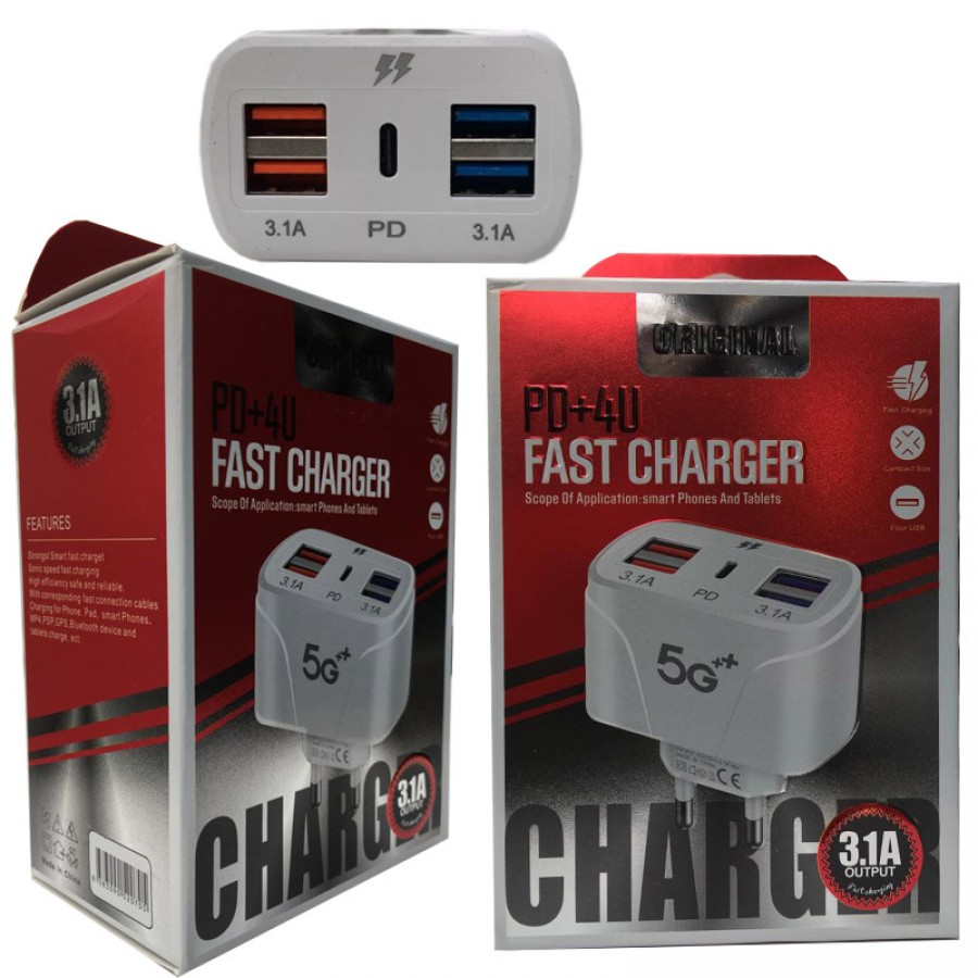 220v to 4 port usb hzl arj+Type C 5v 3.1A quick arj adaptr